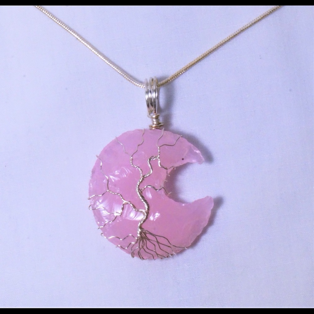 Rose Quartz Tree Of Life Wire Wrapped Pendant